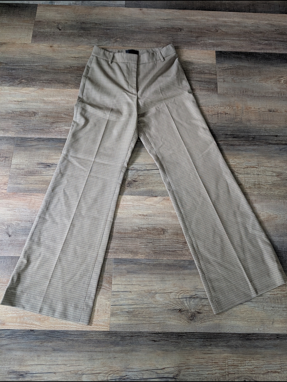 Nili Lotan Tan Plaid Wideleg Pants Sz 6